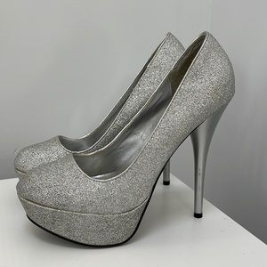 Silver sparkle heels